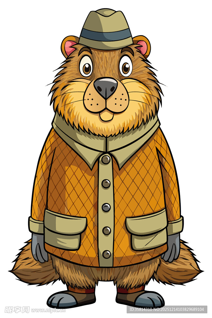 穿着服饰的可爱海狸形象