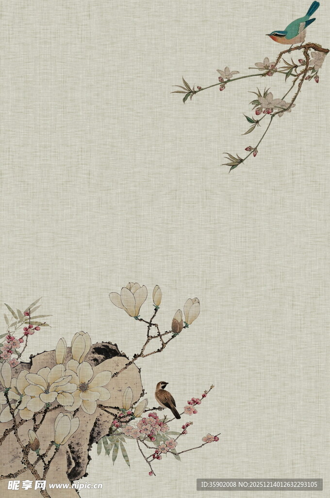 枝头飞鸟雅致中式海报背景