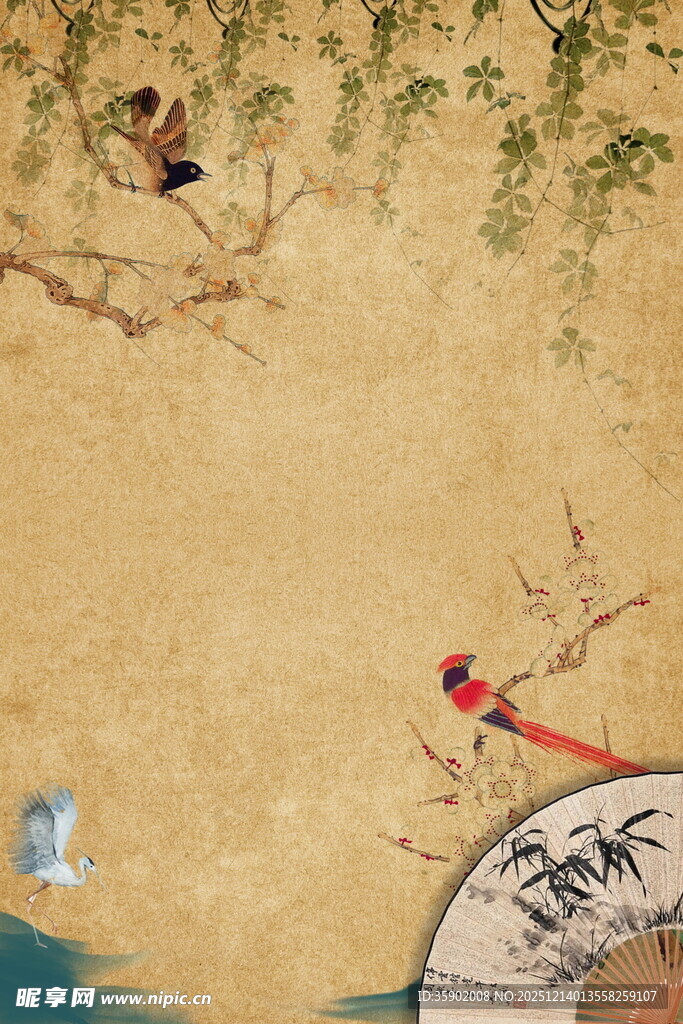 中式花鸟图海报背景