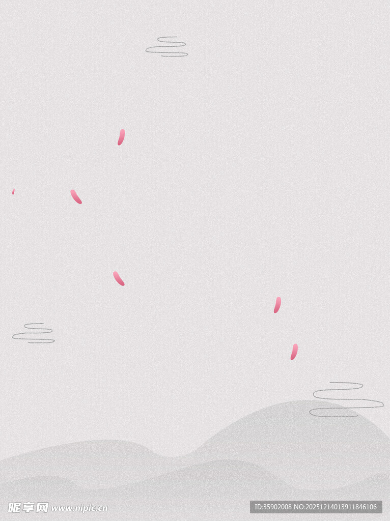 水墨风花瓣飘落山水背景图