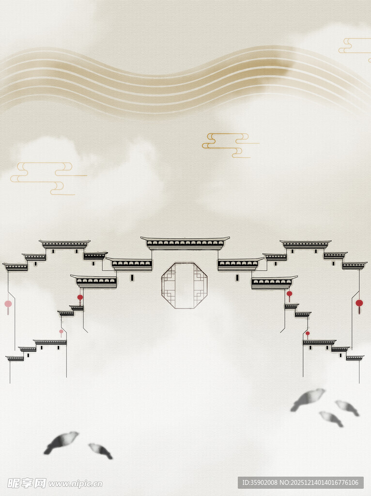 中式古建筑风景图海报背景