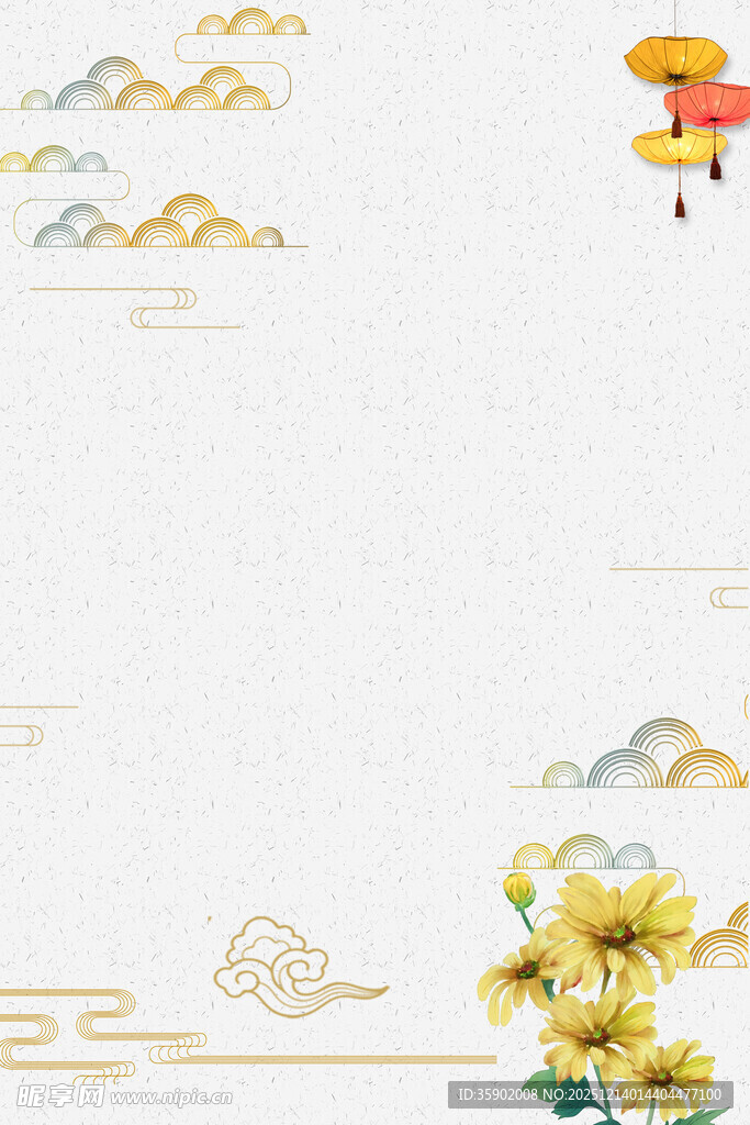 中式古风花卉祥云装饰图