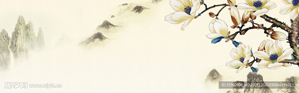 水墨风枝头banner背景