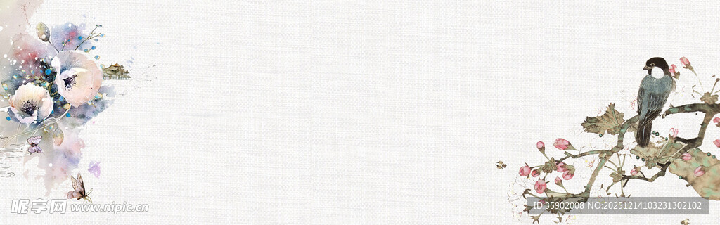 花鸟图绘banne背景模板