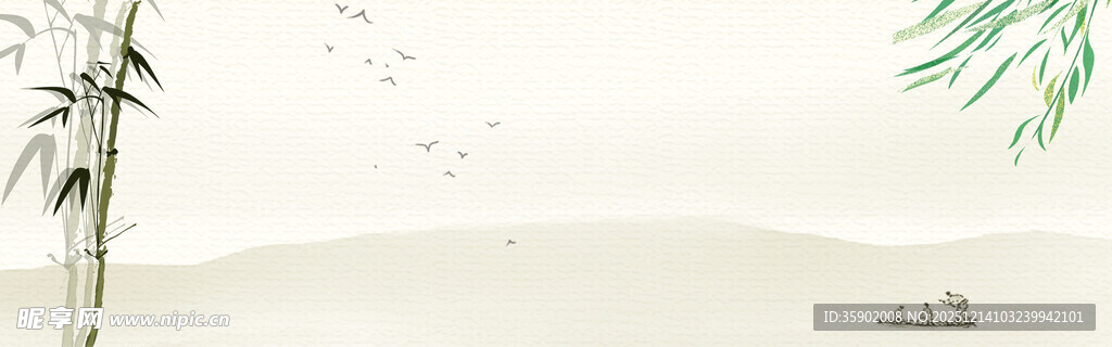 水墨竹林泛舟banne背景模板