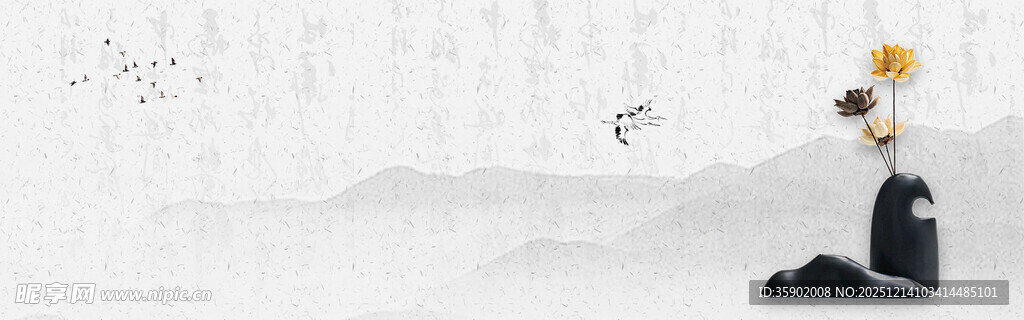 水墨山脉花卉banne背景模板