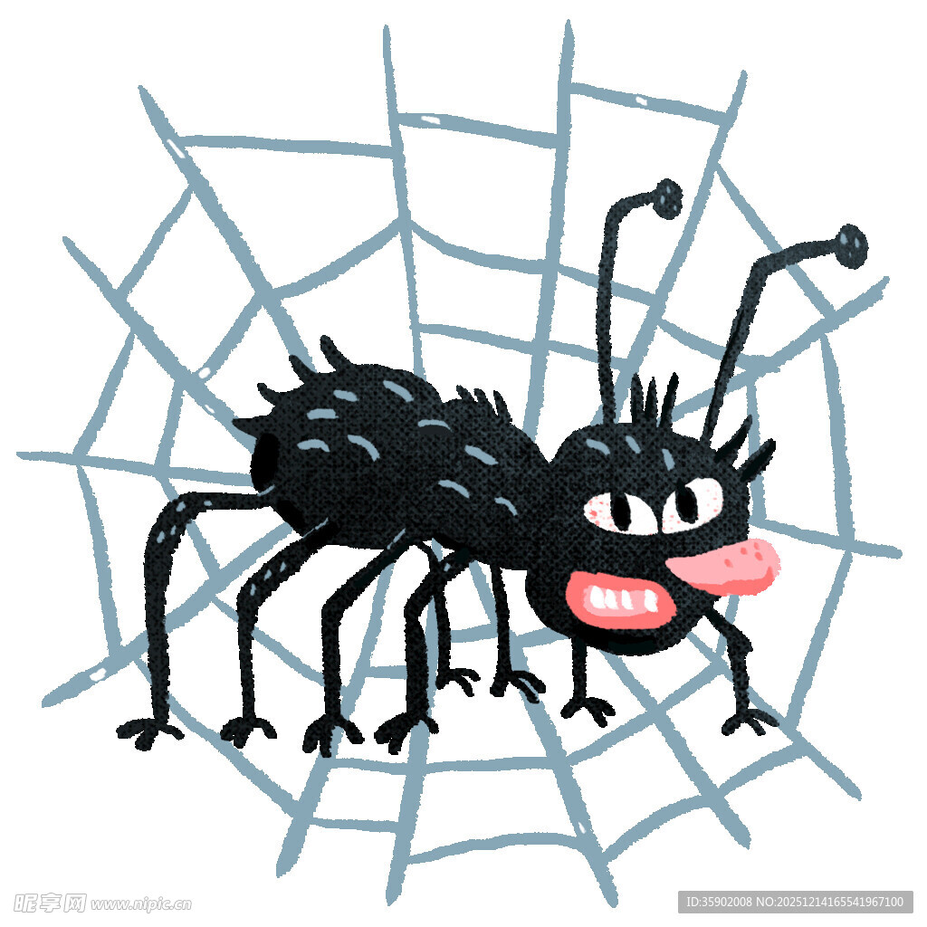 卡通蜘蛛在蛛网中