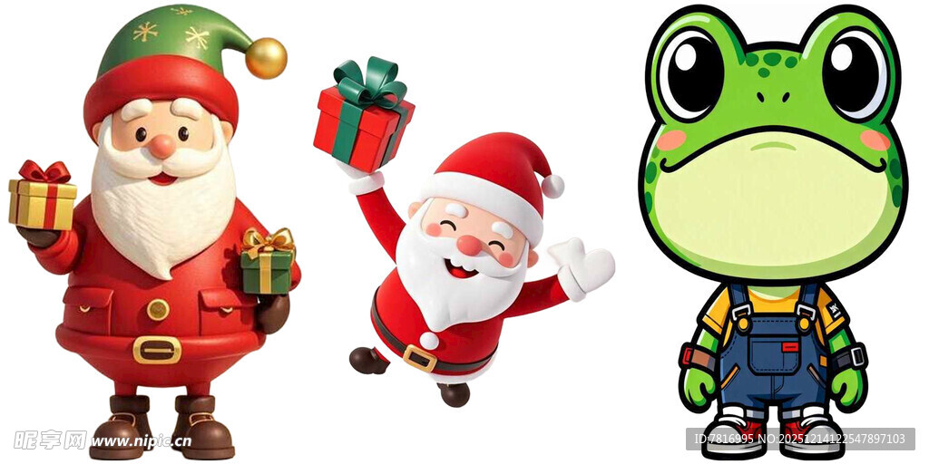 圣诞角色与卡通青蛙形象