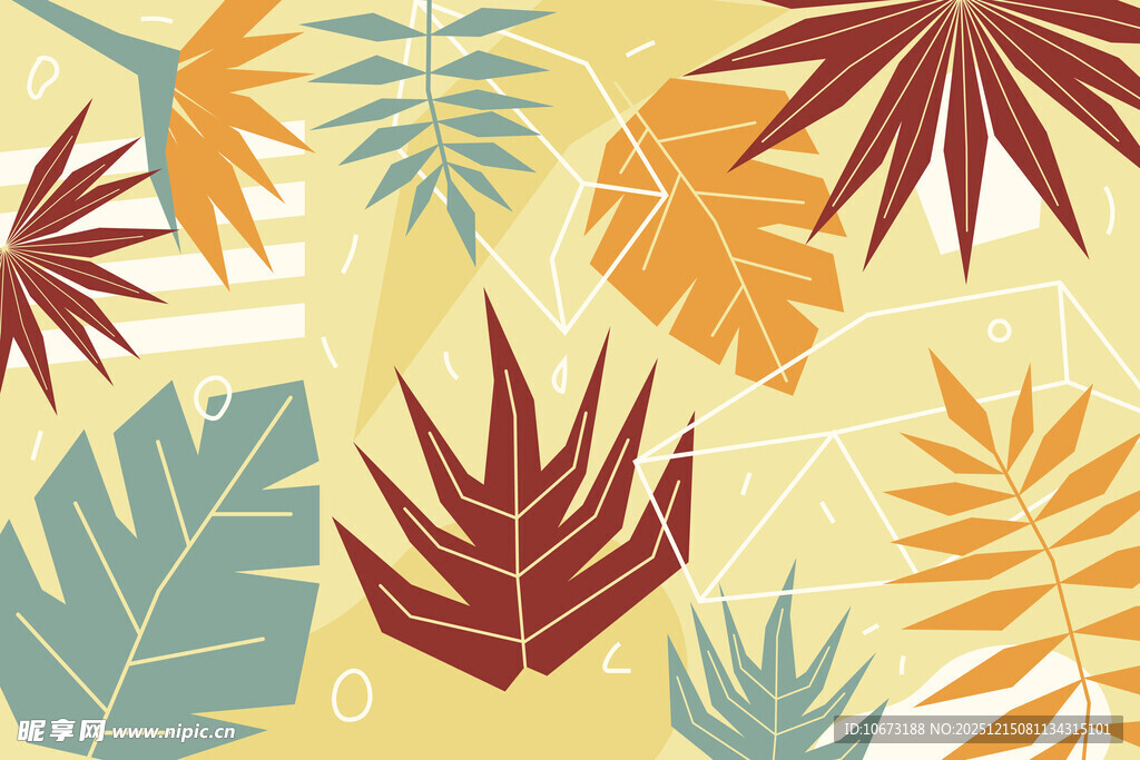 热带风情多彩叶片图案