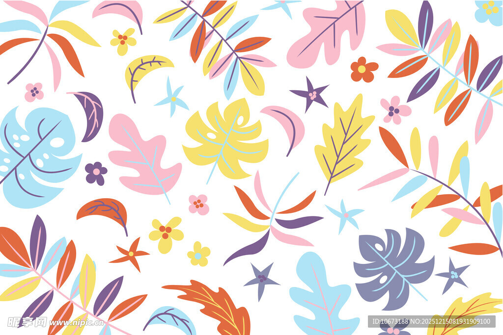 多彩植物星星图案背景