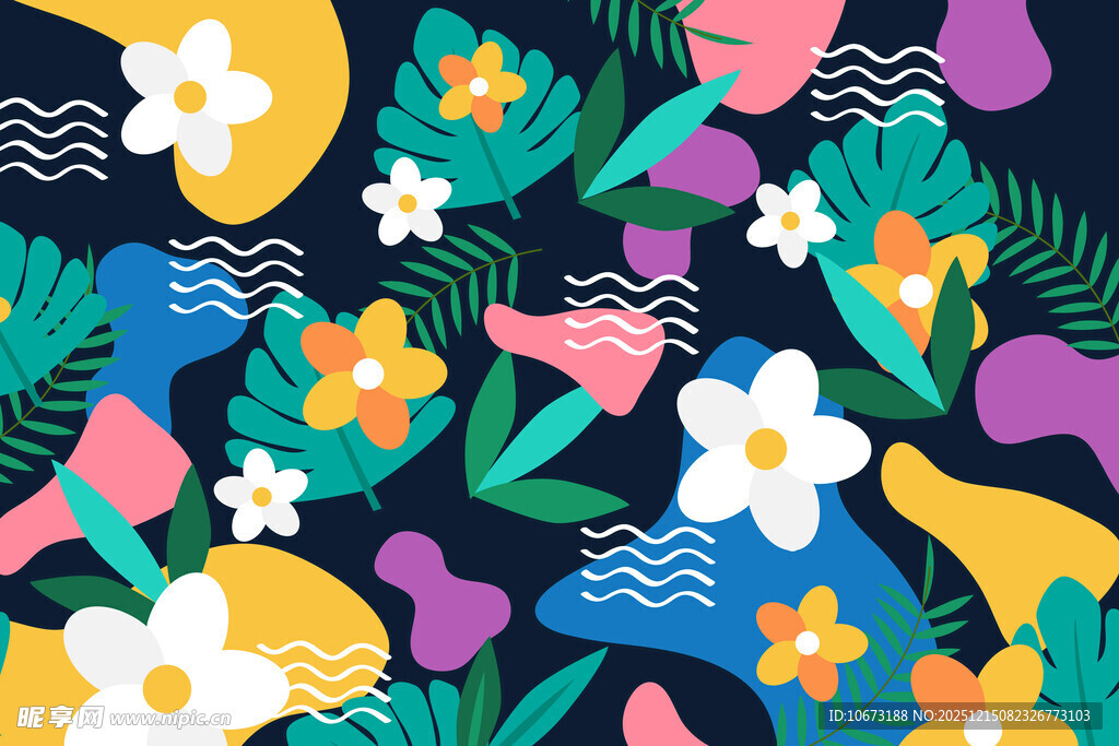 多彩花卉植物图案背景