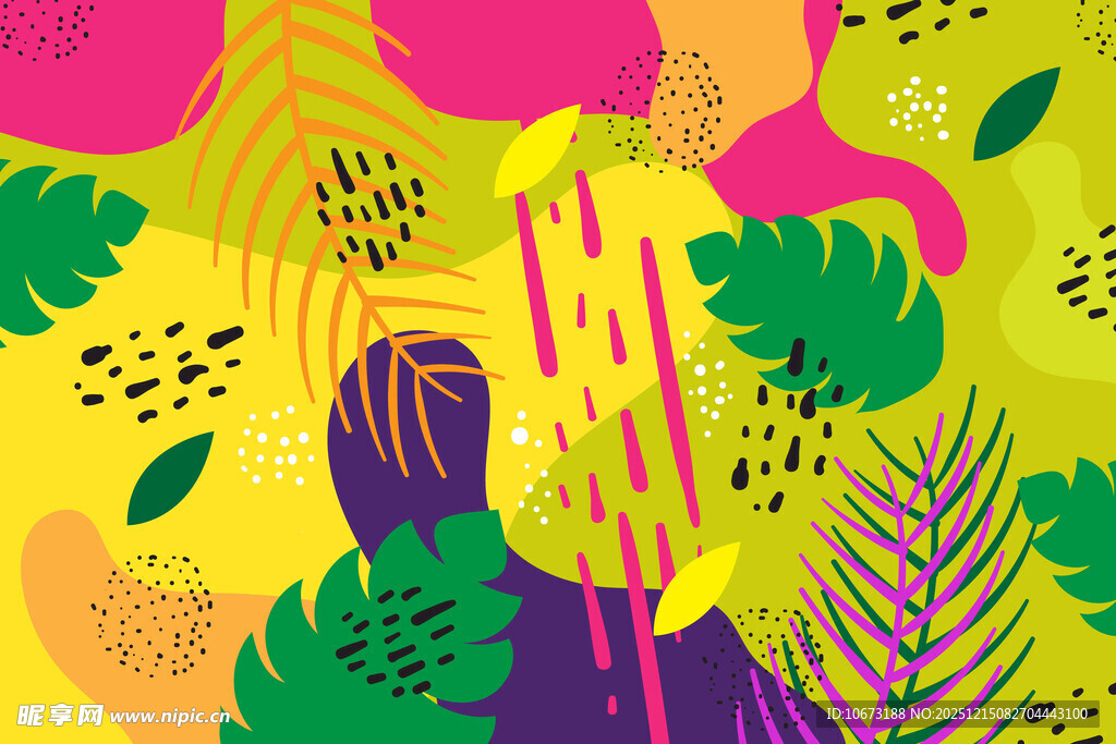 缤纷热带植物插画背景