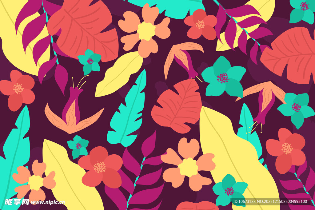 多彩热带花卉图案背景