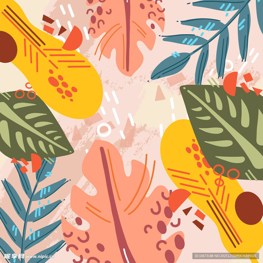 热带风情植物与乐器图案