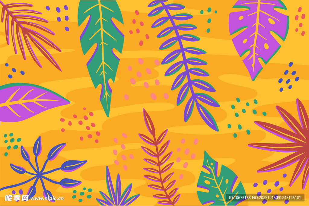 多彩植物叶片图案背景