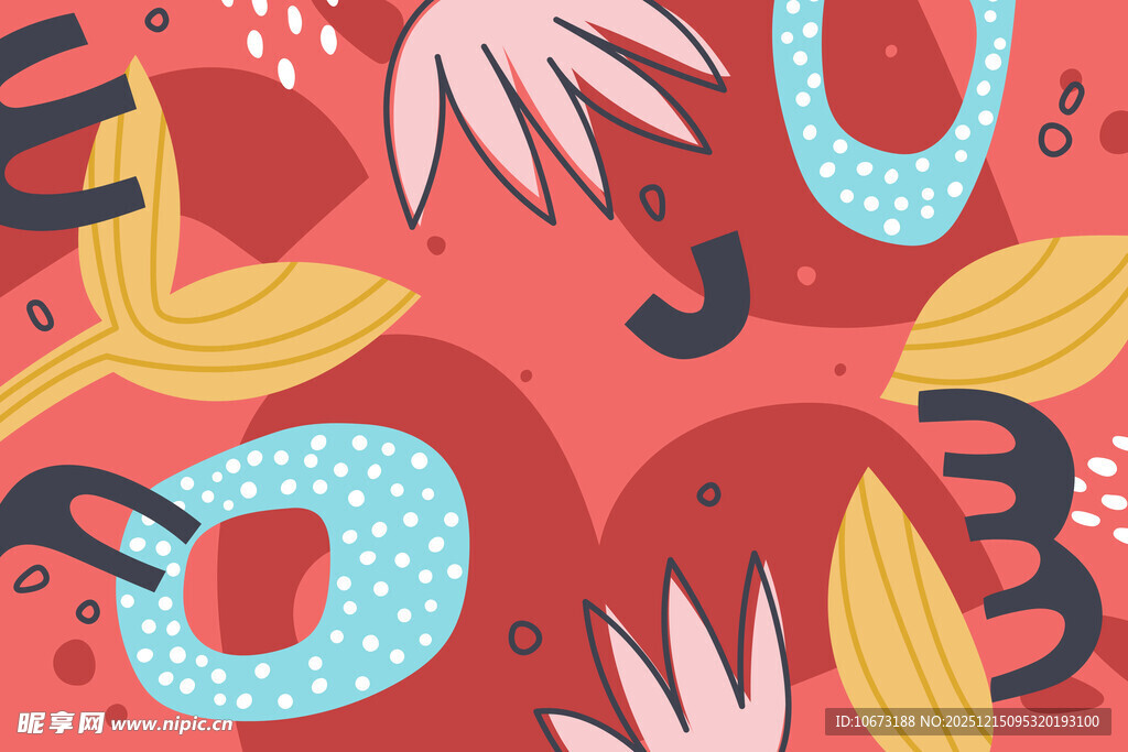 多彩手绘数字与手的图案