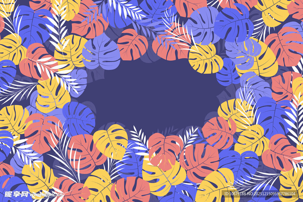 多彩花卉环绕的图案背景