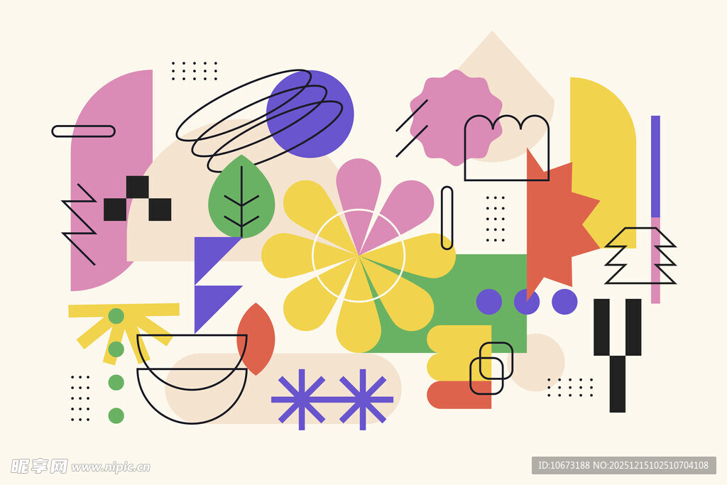 多彩抽象几何花卉插画