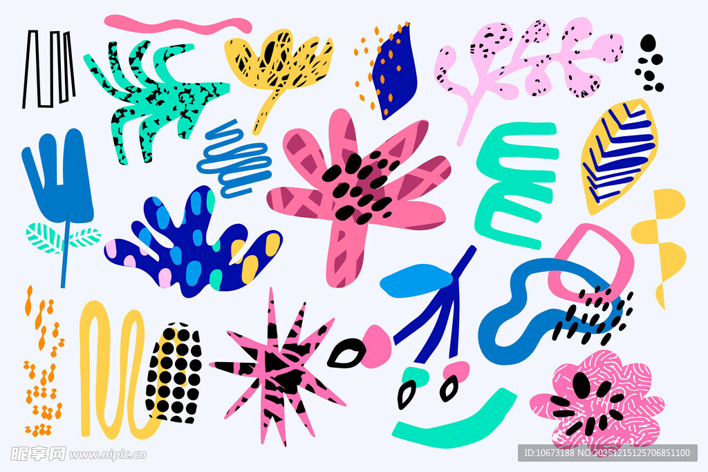 多彩手绘植物与手元素图案