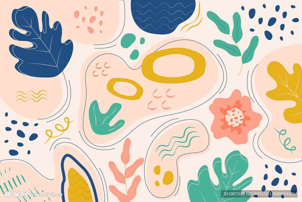 多彩手绘风植物图案背景