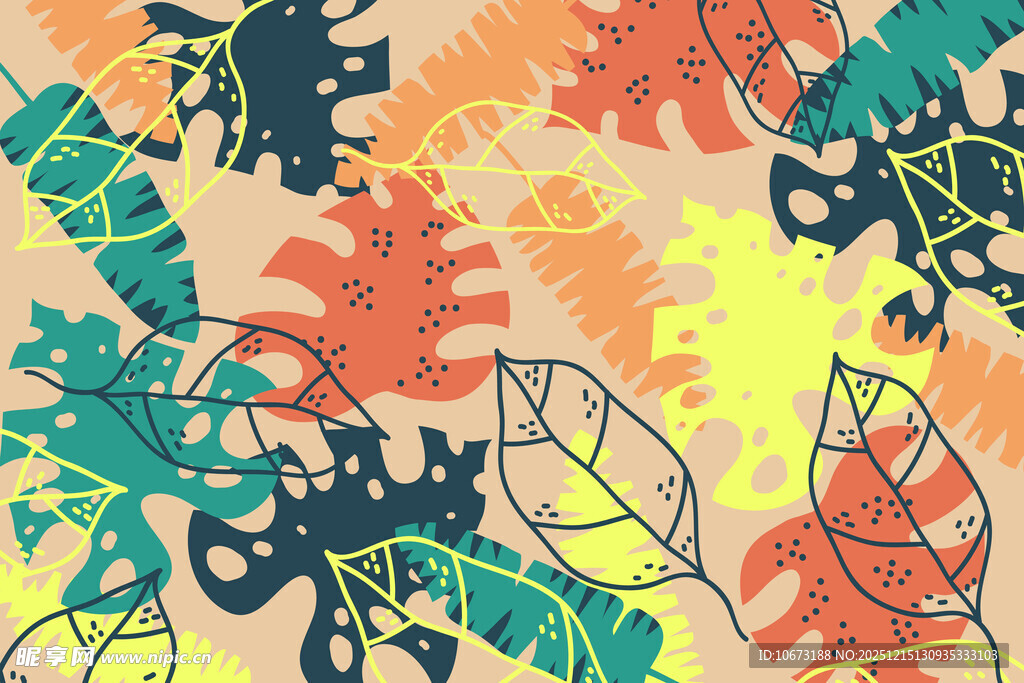 多彩热带植物图案背景