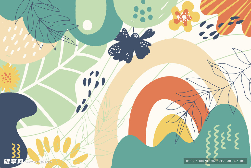 梦幻彩虹花卉插画背景