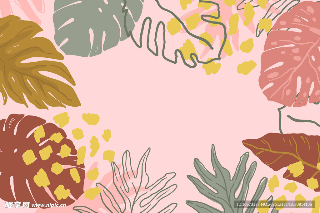 粉色背景热带植物图案