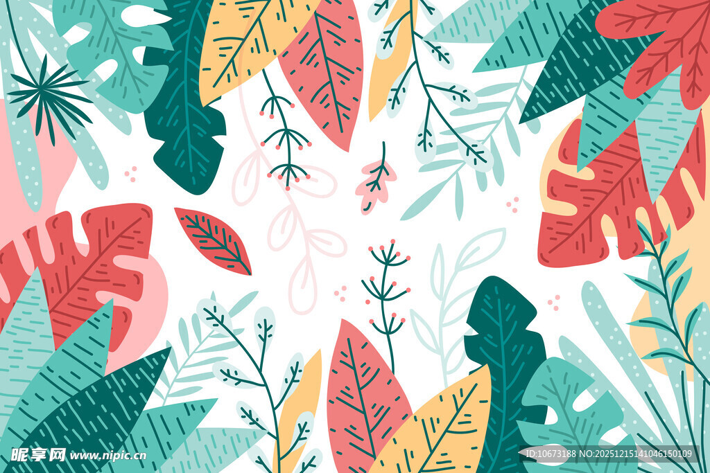 热带植物手绘图案背景