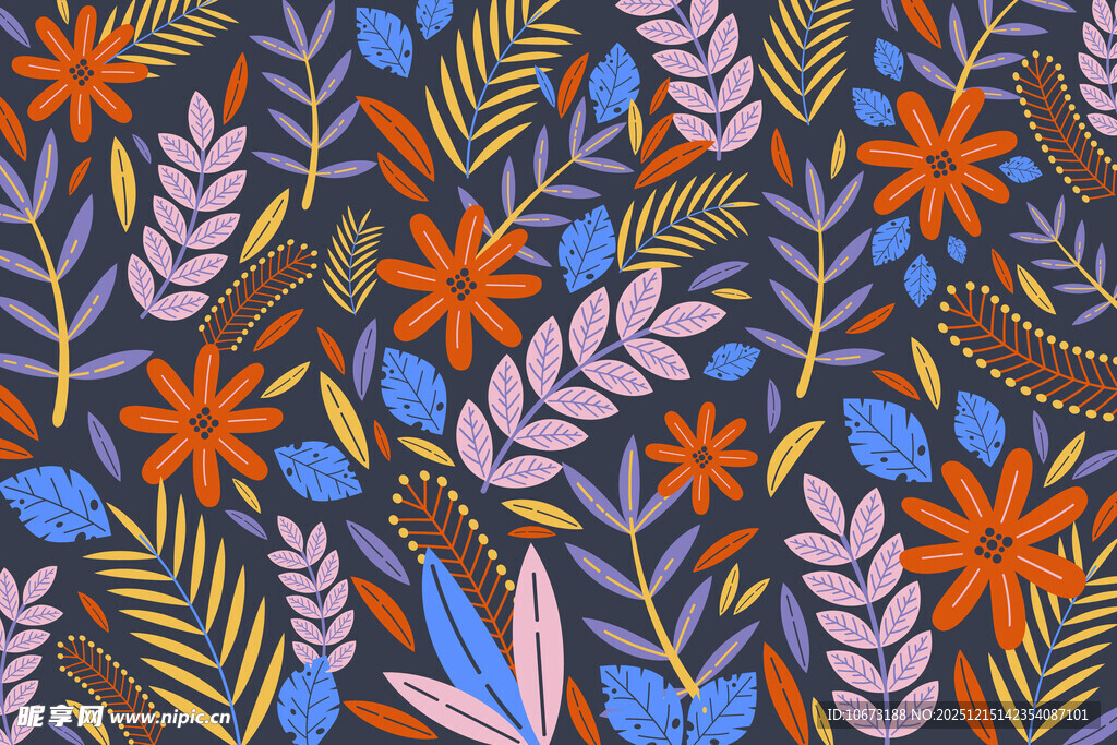 多彩花卉植物图案背景