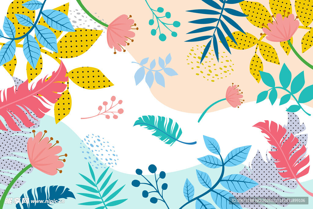 多彩植物花卉图案背景