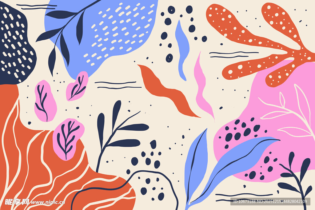 多彩抽象植物图案插画