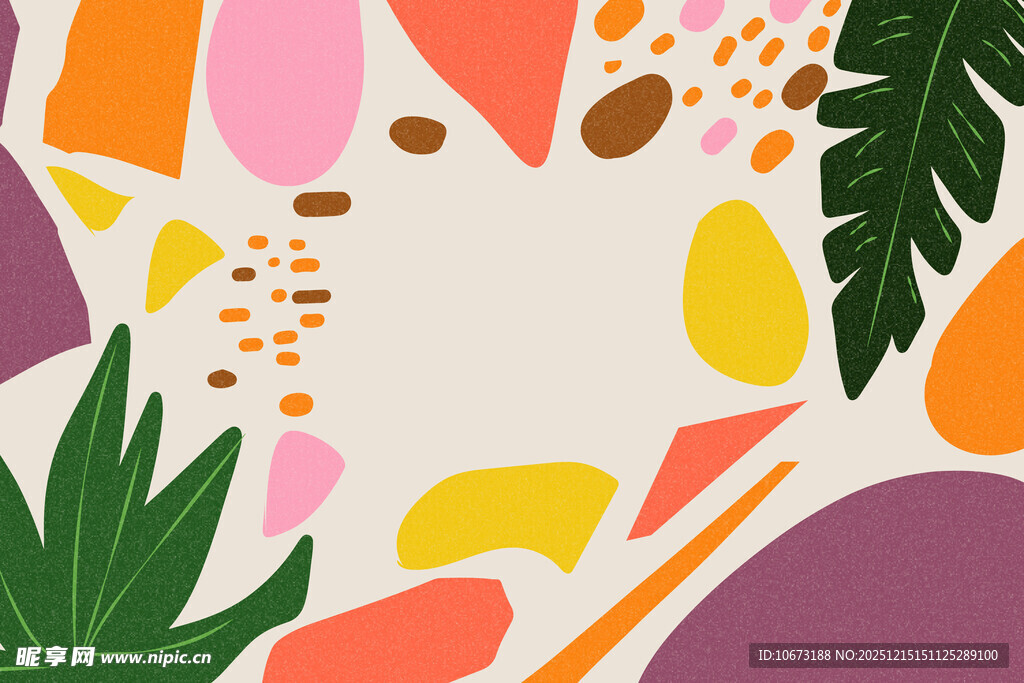 多彩几何植物抽象背景图