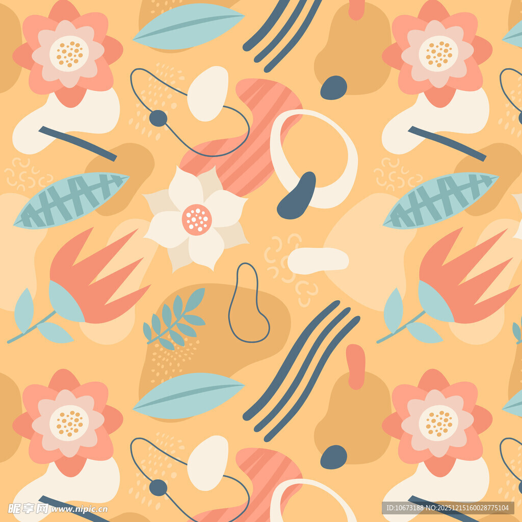 花卉叶子几何图案背景图