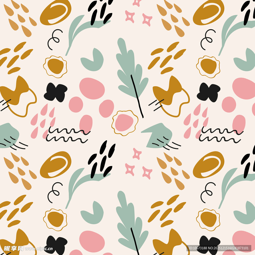 清新手绘风植物花卉图案