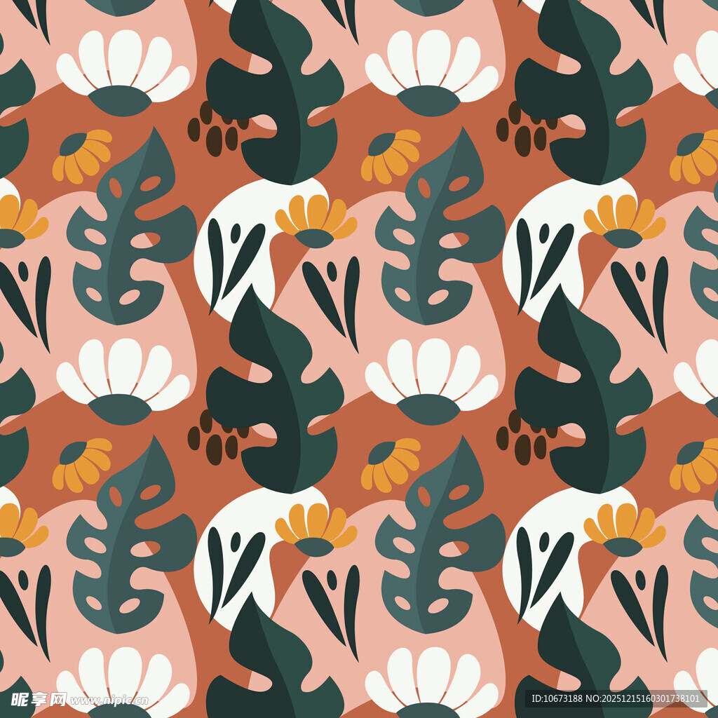 热带植物花卉无缝图案