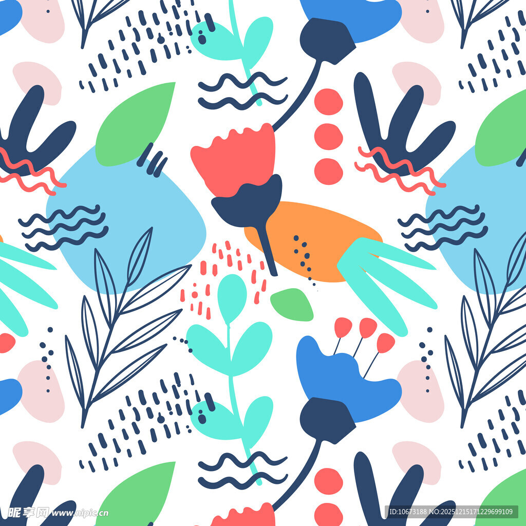 手绘多彩植物花卉图案