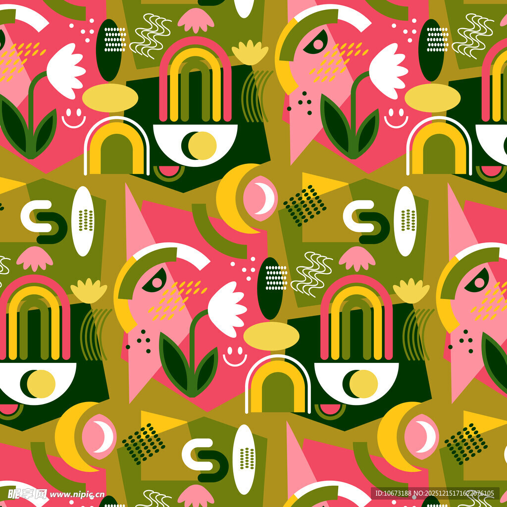 多彩几何花卉图案设计