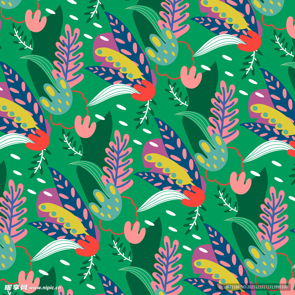 热带风情花卉鸟类图案