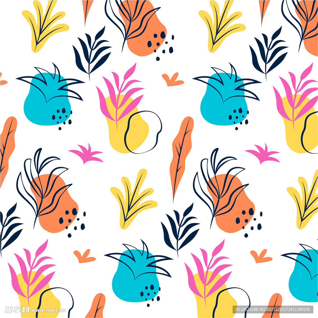 多彩手绘植物图案背景