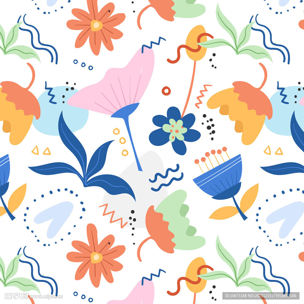 多彩花卉植物无缝图案