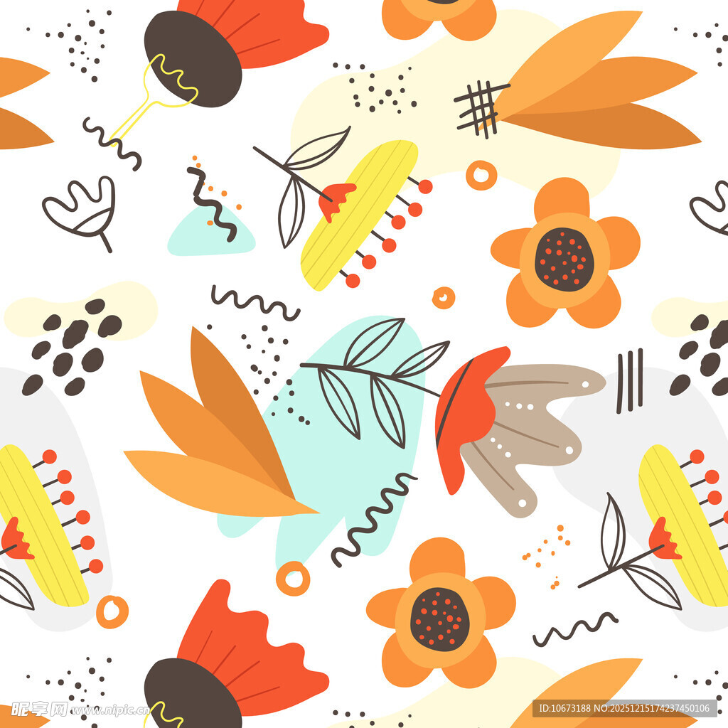秋季手绘风多彩花卉图案