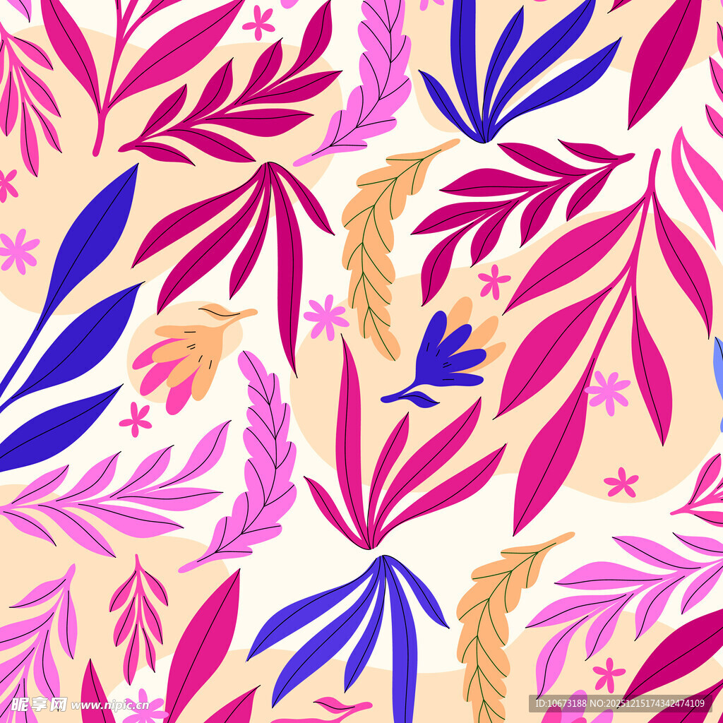 梦幻多彩植物花卉图案