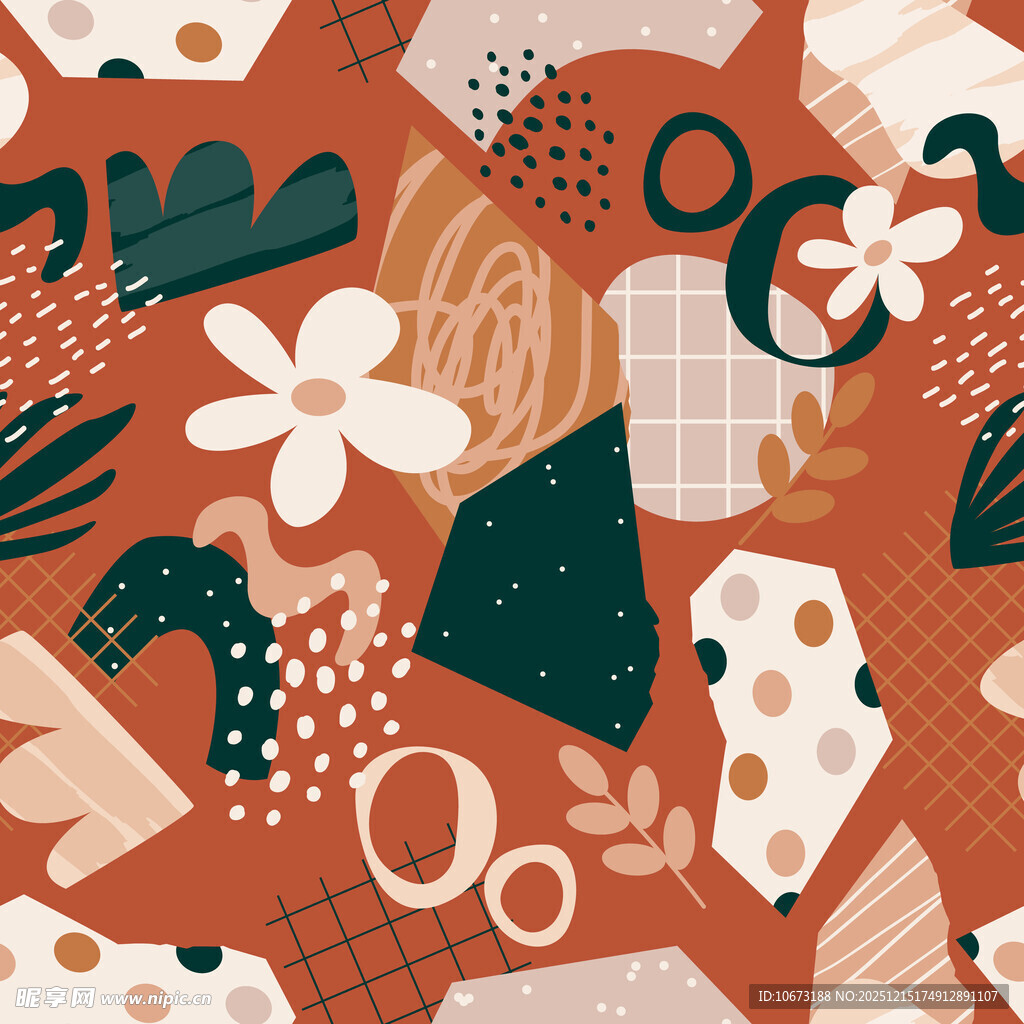 橙色底抽象几何花卉图案