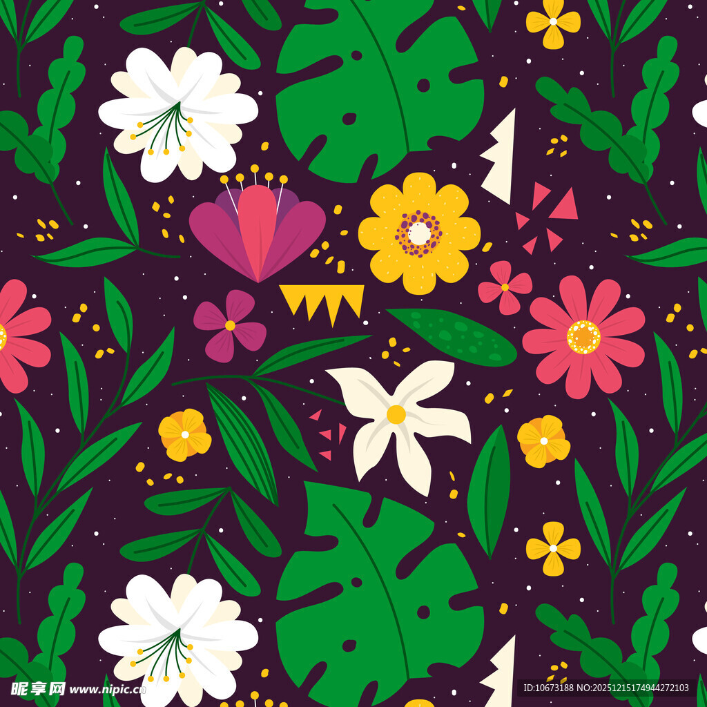 多彩花卉绿植图案背景