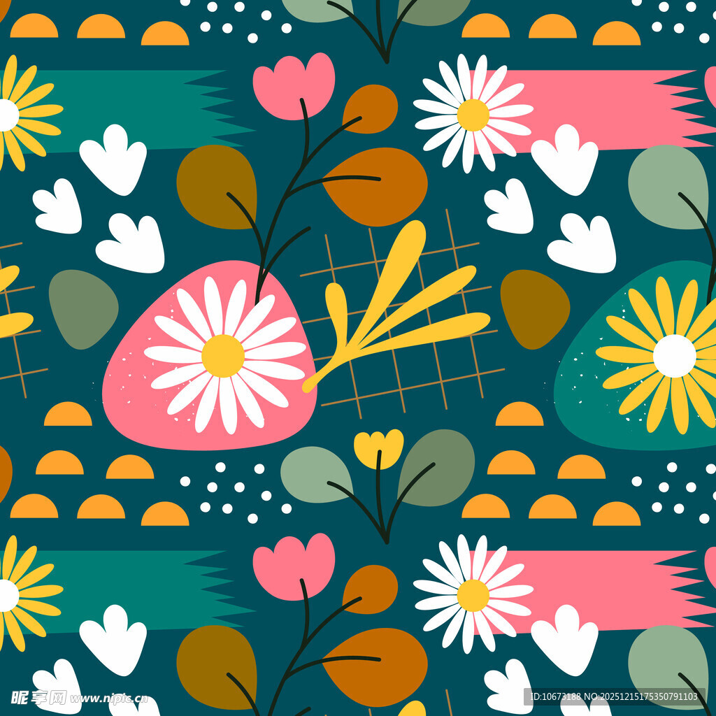 多彩花卉几何图案背景