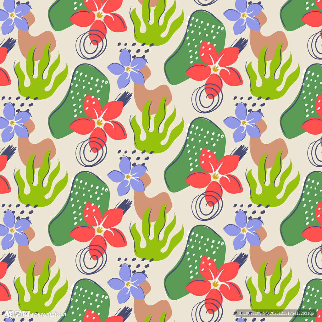 多彩植物花卉无缝图案