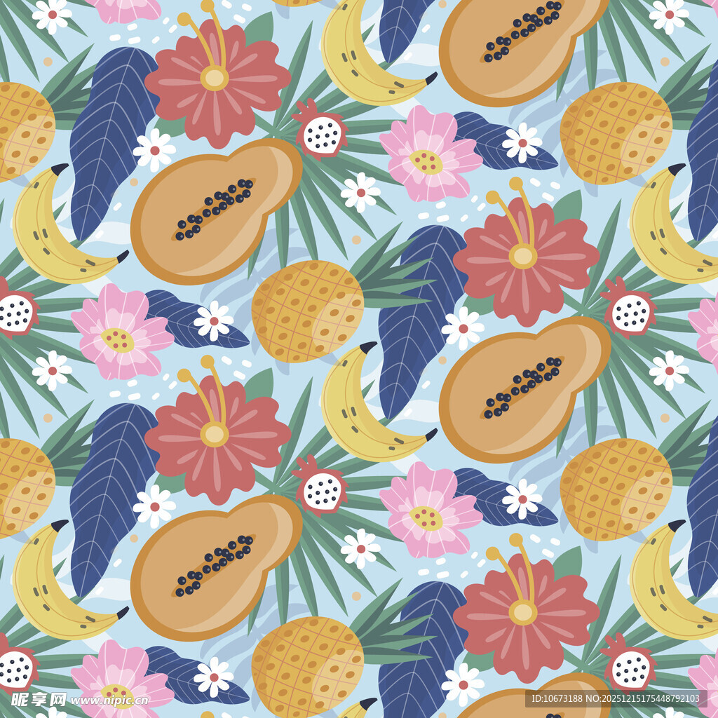 热带水果花卉图案设计