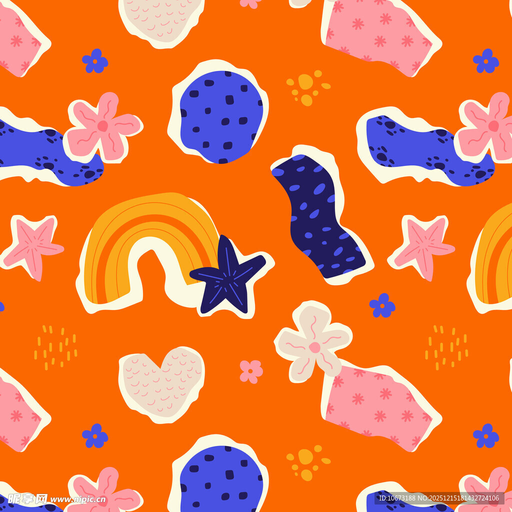 橙色背景可爱图案无缝设计