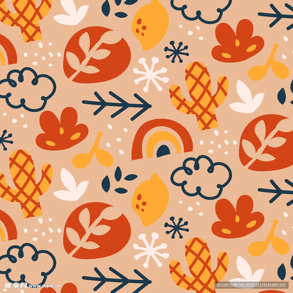 多彩手绘风植物动物图案