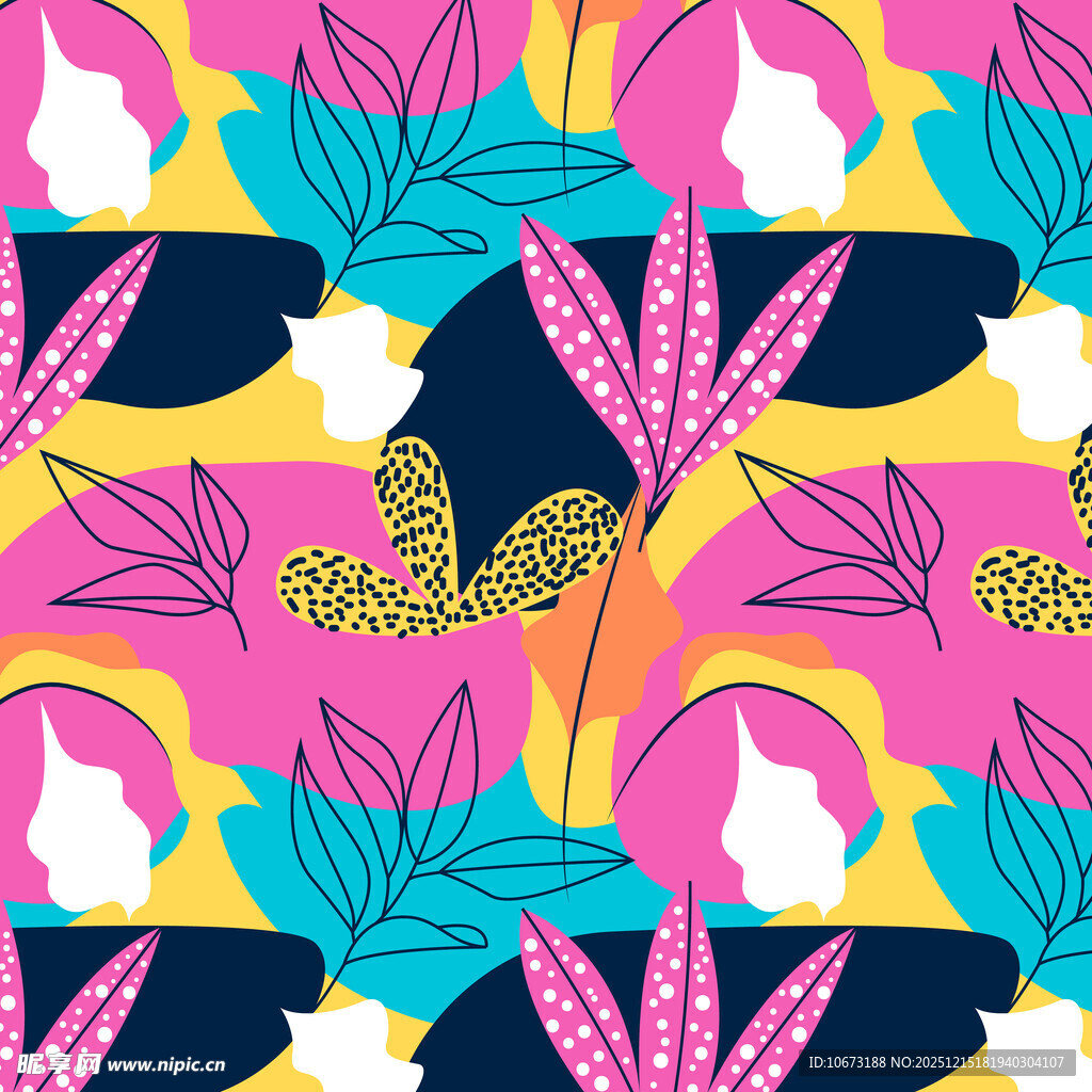 热带花卉几何图案背景